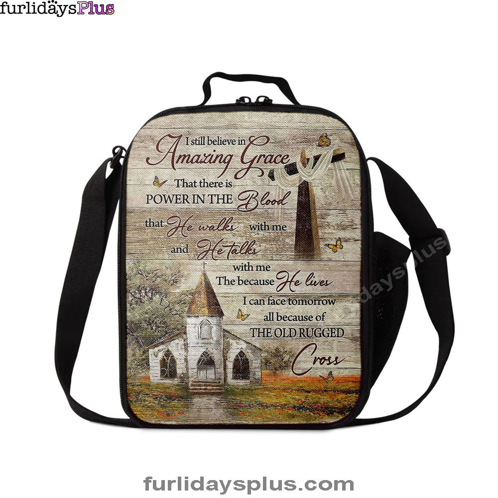 I Still Believe In Amazing Grace Lunchbag, Vintage Church Monarch Butterfly Old Rugged Cross Lunchbag, Lunch Bags For Adults