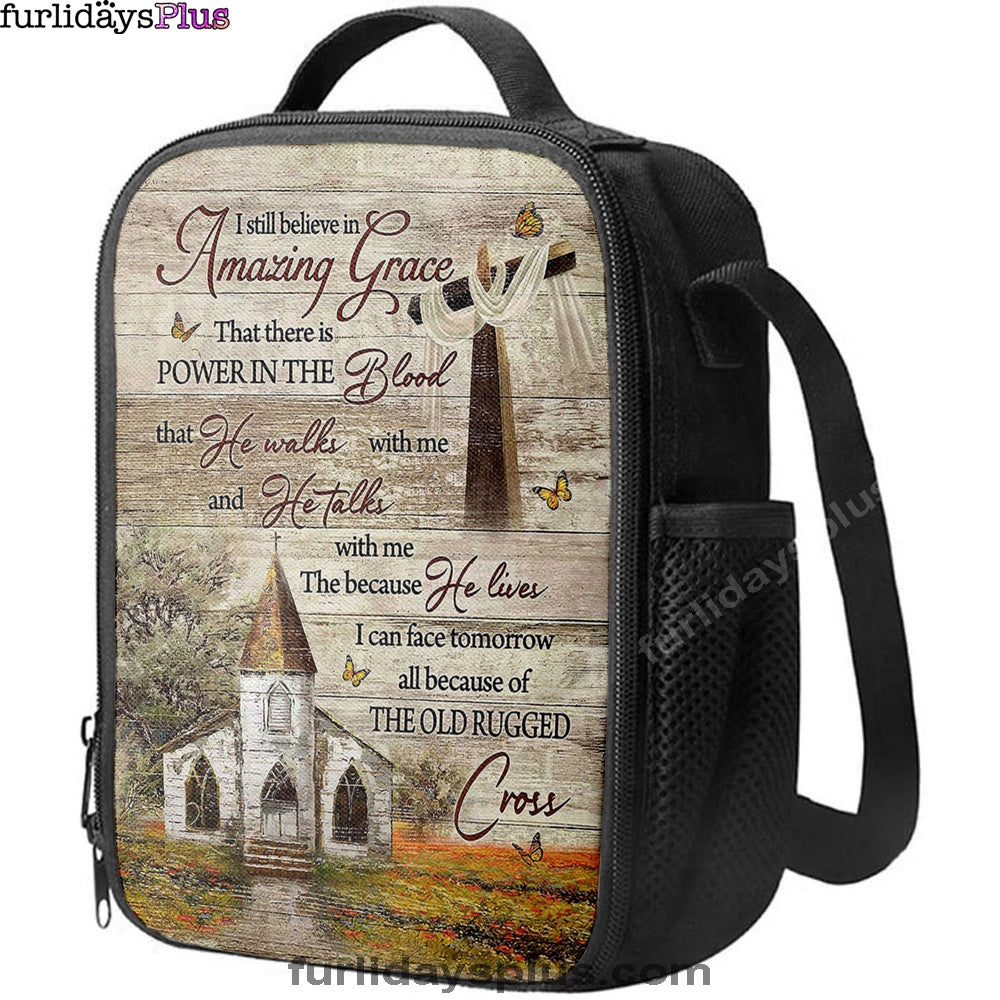 I Still Believe In Amazing Grace Lunchbag, Vintage Church Monarch Butterfly Old Rugged Cross Lunchbag, Lunch Bags For Adults
