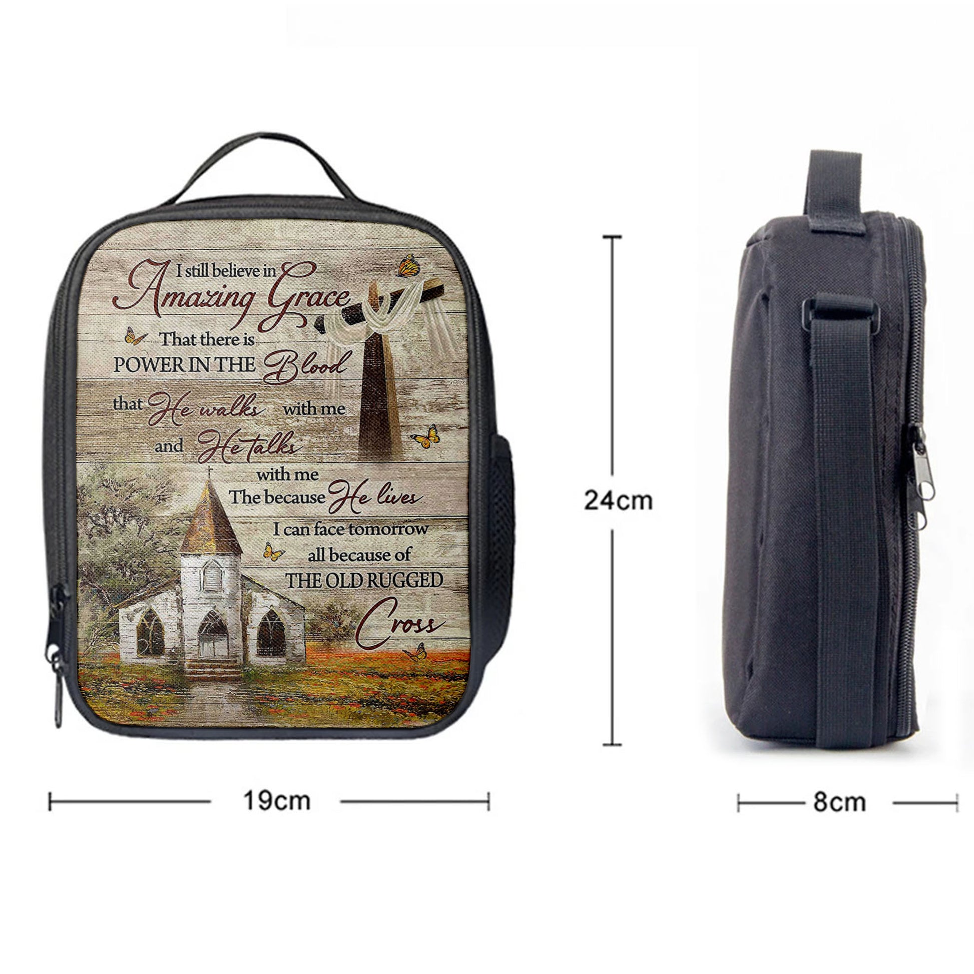 I Still Believe In Amazing Grace Lunchbag, Vintage Church Monarch Butterfly Old Rugged Cross Lunchbag, Lunch Bags For Adults
