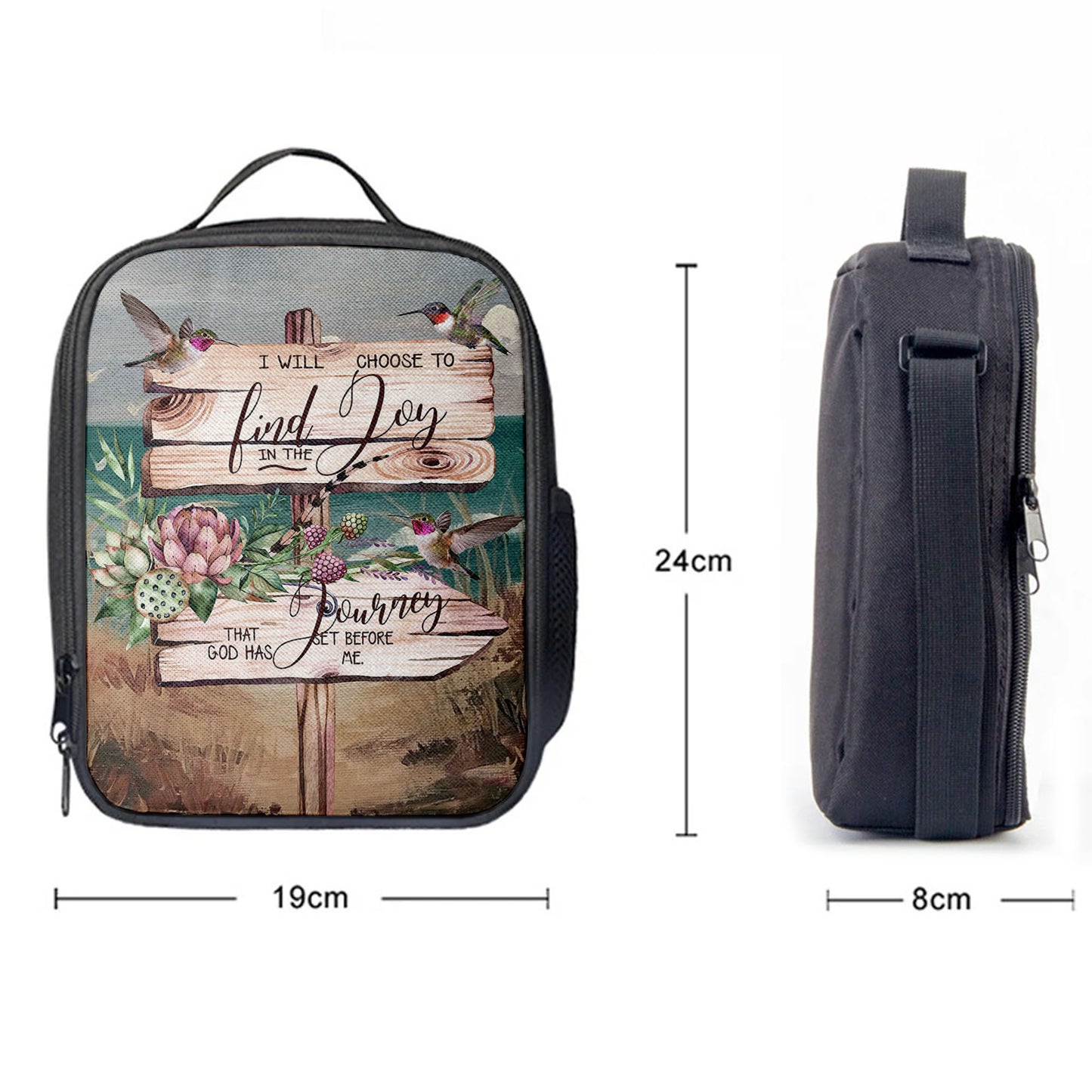 I Will Choose To Find Joy In The Journey That God Has Set Before Me Hummingbird Old Road Sign Lunch Bag, Lunch Bags For Adults