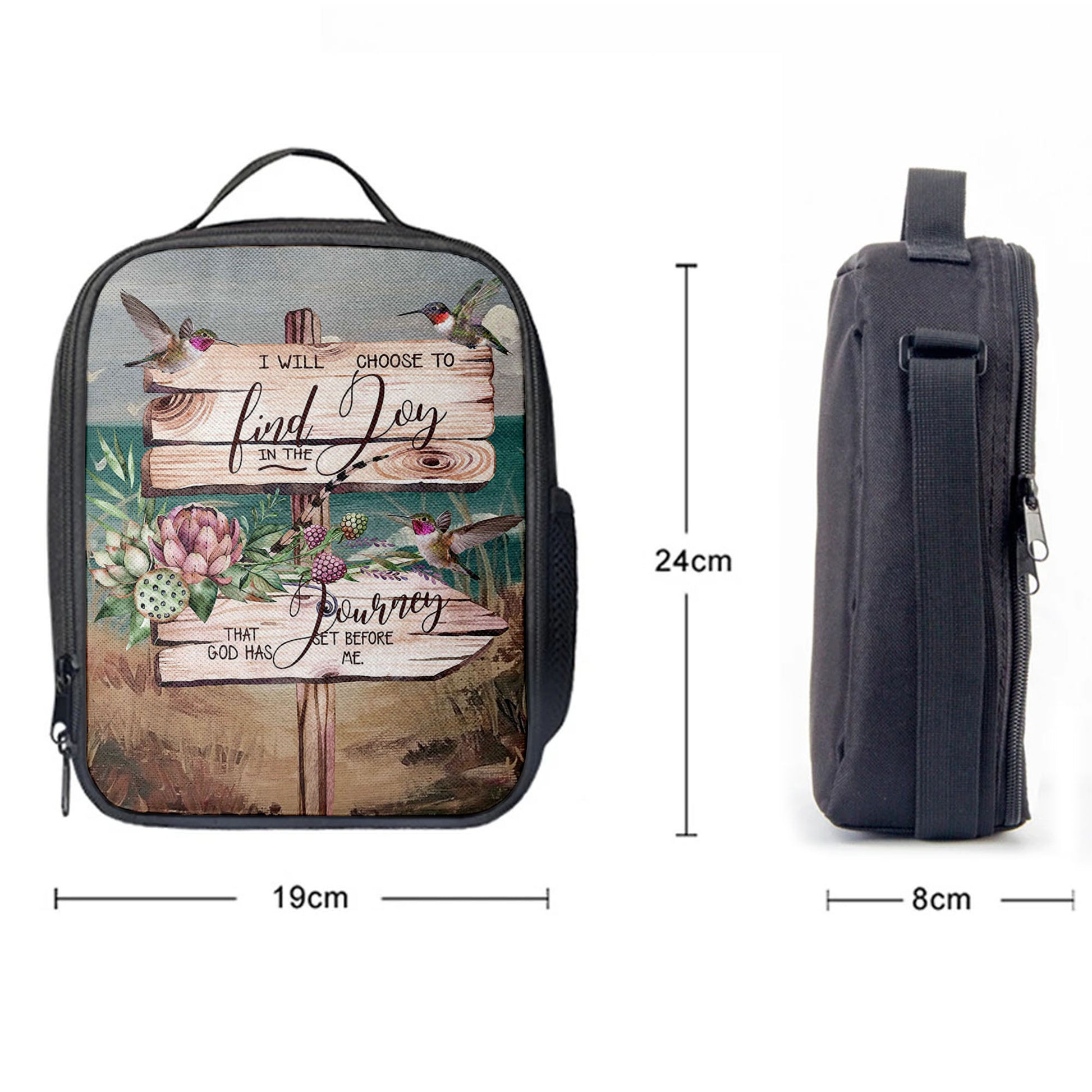 I Will Choose To Find Joy In The Journey That God Has Set Before Me Hummingbird Old Road Sign Lunch Bag, Lunch Bags For Adults