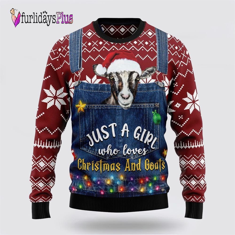 I'm Just A Girl Who Loves Goats Ugly Knitted Ugly Christmas Sweater, Sweater Gifts For Pet Lover
