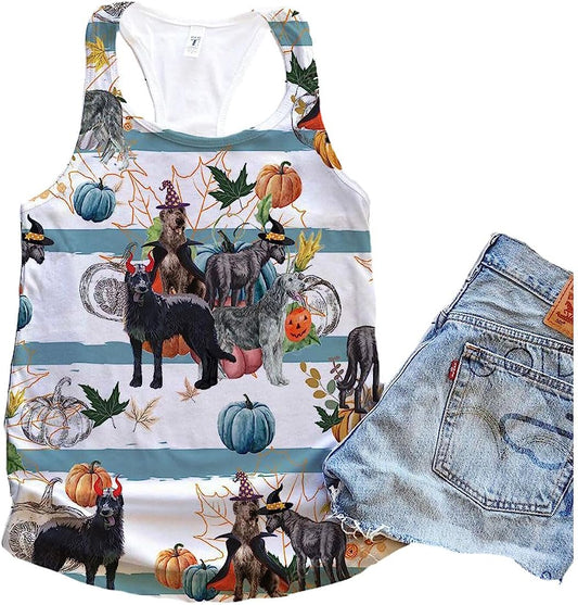 Irish Wolfhound Dog Halloween Pumpkin Retro Tank Top - Summer Casual Tank Tops For Women - Gift For Young Adults