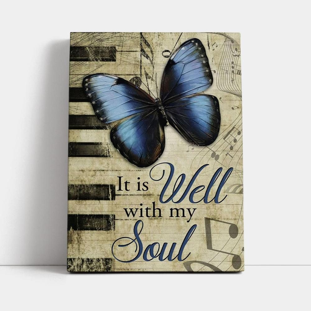 It Is Well With My Soul Wall Art Canvas, Butterfly Canvas Wall Art - Bible Verse Wall Decor - Scripture Wall Decor