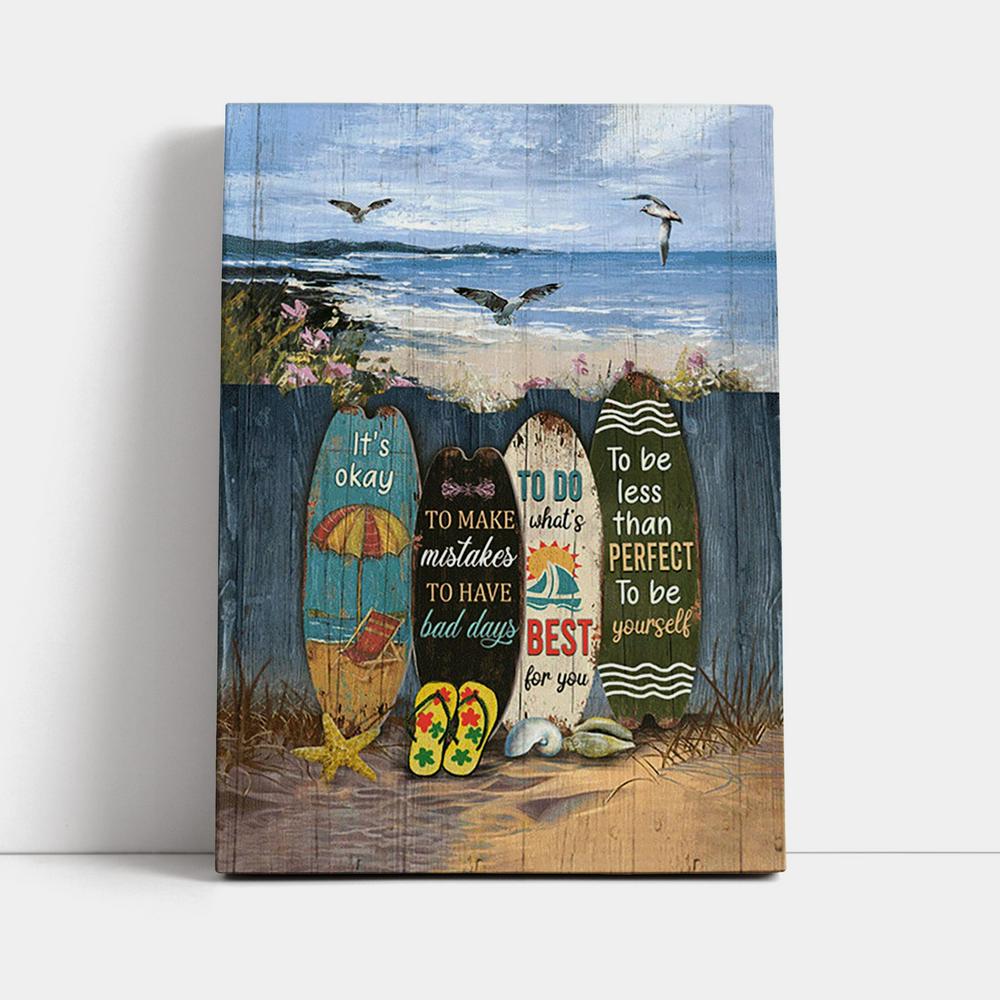 It's Okay To Make Mistakes Beach Scene Gulls Seagulls Starfish Canvas Wall Art - Christian Canvas Prints - Bible Verse Canvas Art