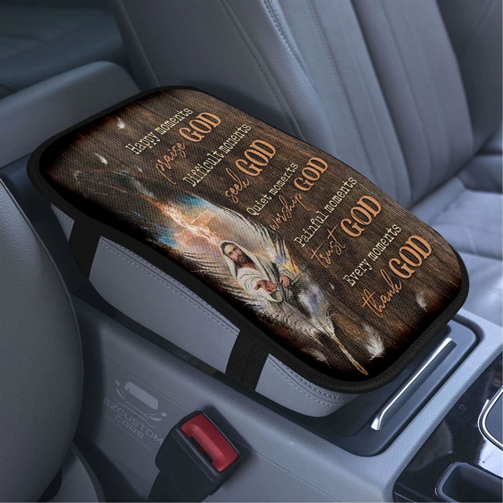 Jesus Amazing Feathers Every Moments Thank God Car Center Console Cover, Bible Verse Car Armrest Cover