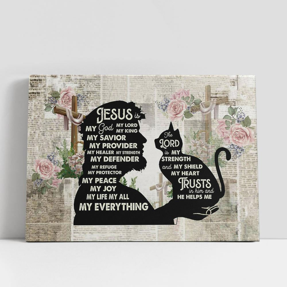 Jesus And Cat Canvas Wall Art, Jesus Christ Canvas, Christian Gifts Canvas Prints