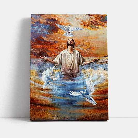 Jesus And Doves Baptism Canvas Wall Art - Bible Verse Canvas Art - Inspirational Art - Christian Home Decor