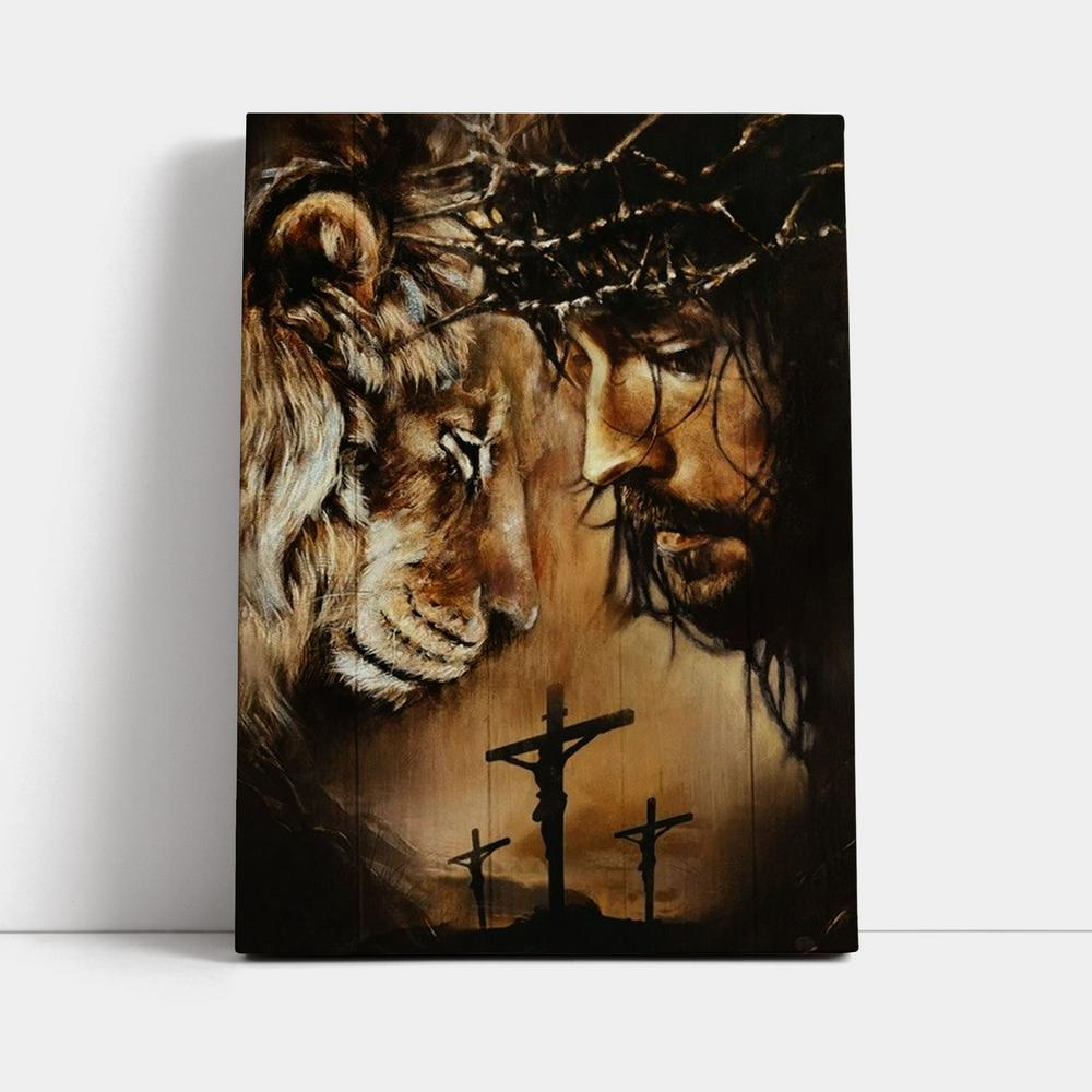 Jesus And Lion Face To Face Canvas Poster