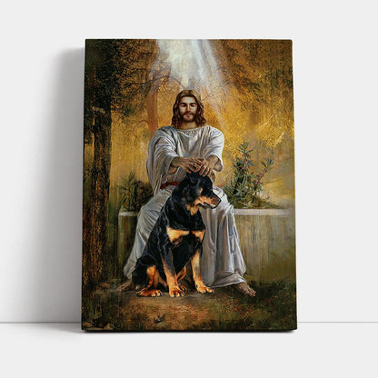 Jesus And Rottweiler Dog Wall Art Canvas - Jesus Portrait Canvas Prints - Christian Wall Art