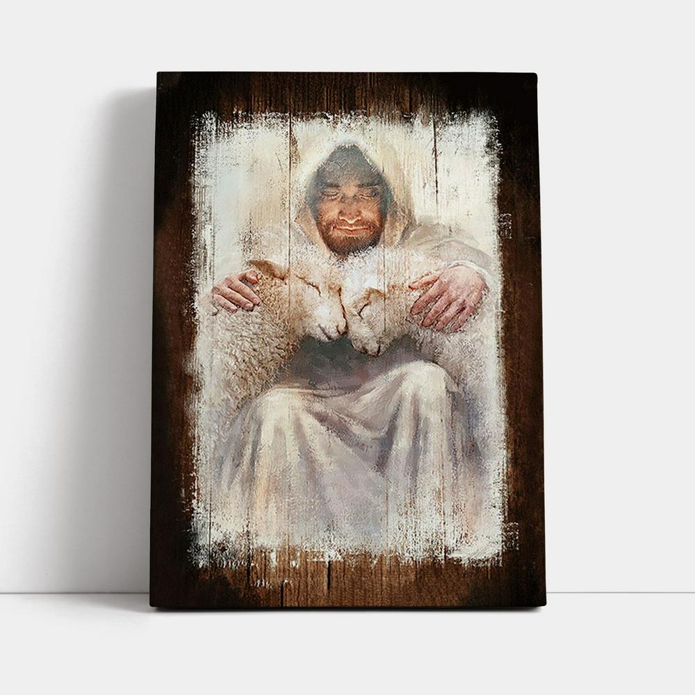 Jesus And The Lambs Wall Art Canvas - Jesus Portrait Canvas Prints - Christian Wall Art