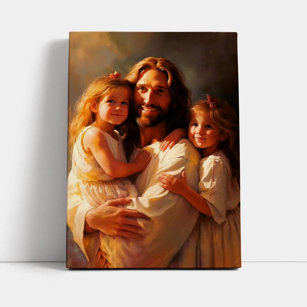 Jesus And Two Little Girls Canvas Prints - Jesus Canvas Art - Jesus Wall Art Home Decor