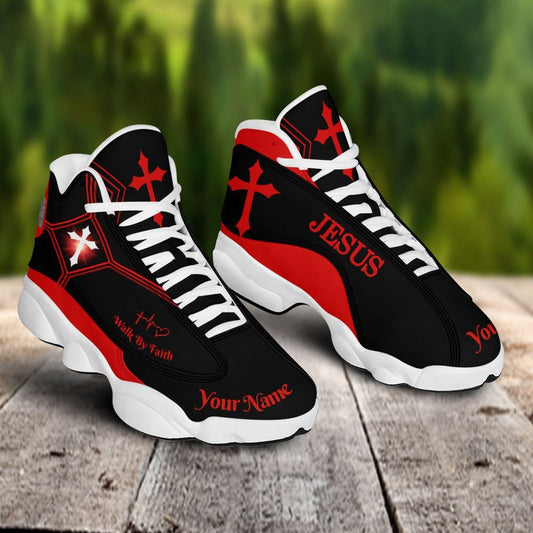 Jesus Basic Walk By Faith Custom Name Jd13 Shoes Black And Red, Jesus Christ Shoes