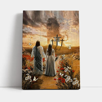 Jesus Beautiful Girl Sunset Lion Poppy Flower Canvas Wall Art - Christian Canvas Prints - Bible Verse Canvas Art