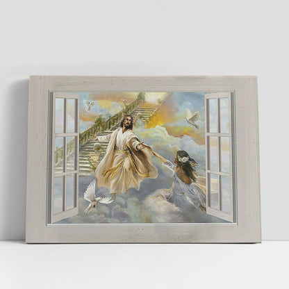 Jesus Beautiful Girl The Way To Heaven Canvas Art, Christian Gifts Wall Art Decor, Bible Verse Canvas