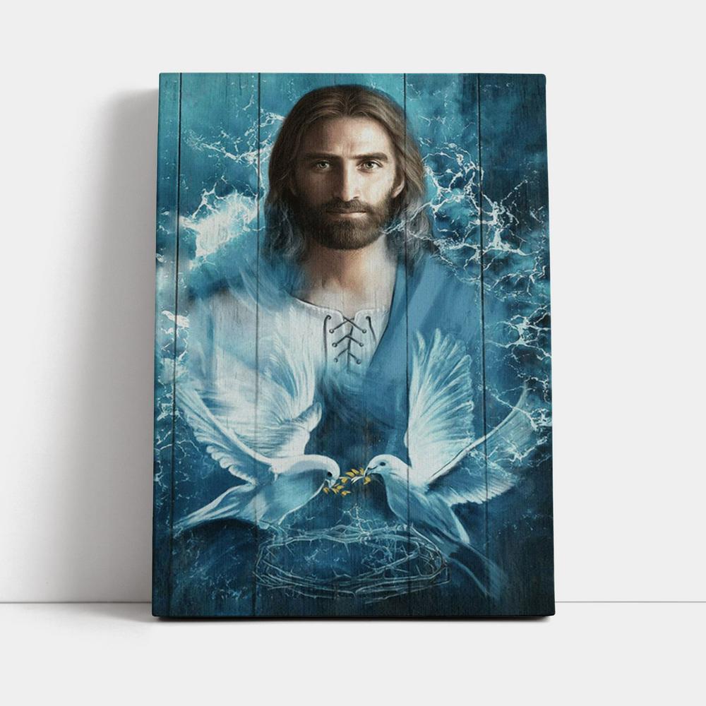 Jesus Bird Couple Blue Water Canvas Prints - Jesus Christ Canvas Art - Christian Wall Decor