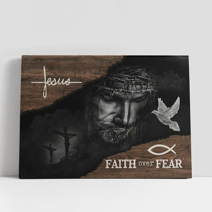 Jesus Black Faith Over Fear Canvas Art, Christian Gifts Wall Art Decor, Bible Verse Canvas