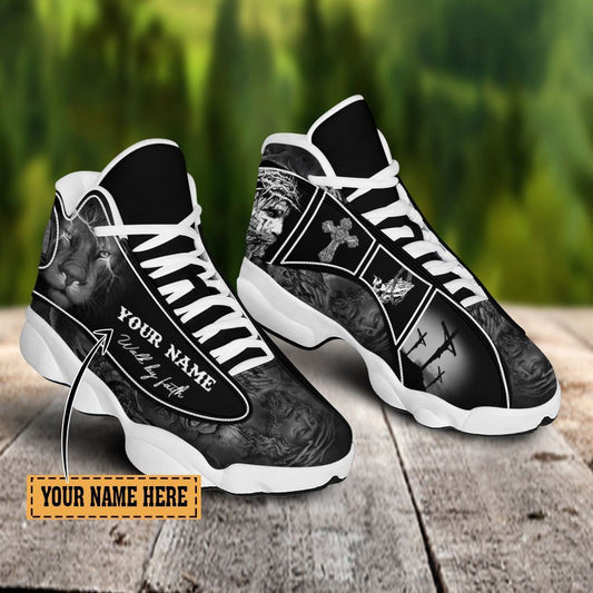 Jesus Black Lion Walk By Faith Custom Name Jd13 Shoes, Jesus Christ Shoes