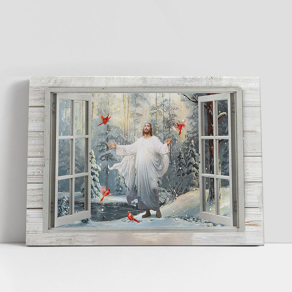 Jesus Cardinal Walking With Jesus Canvas Art, Christian Gifts Wall Art Decor, Bible Verse Canvas