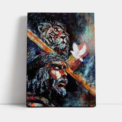 Jesus Carry Cross With Lion Dove Canvas Prints - Lion Canvas Art - Christian Inspirational Canvas