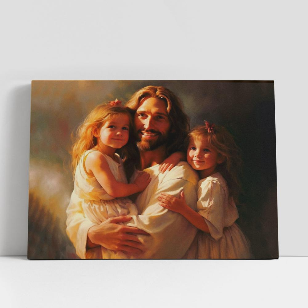 Jesus Christ And Two Little Girls Canvas Prints, Jesus Christ Picture, Jesus Canvas Art