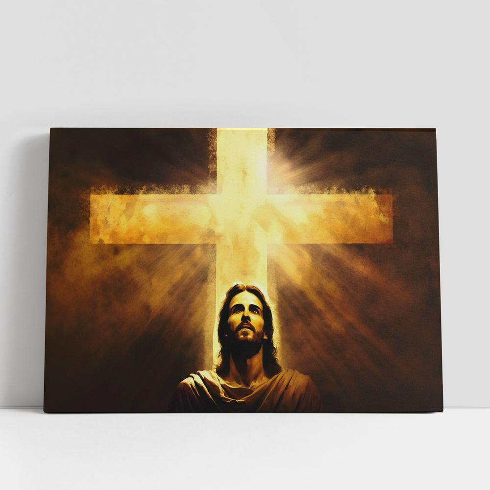 Jesus Christ Close Up Portrait With Cross Canvas Pictures, Faith Art, Christian Gifts Canvas Wall Art Decor