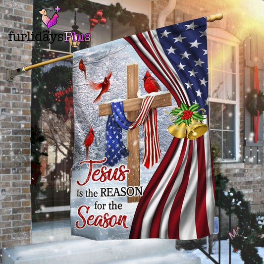 Jesus Christ Cross Flag  Jesus is The Reason for Season Christmas Flag