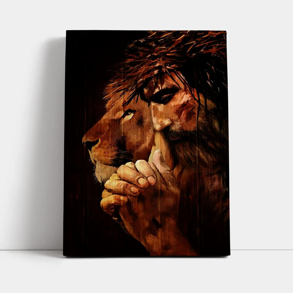 Jesus Christ Prays With Lion Canvas Prints - Lion Canvas Art - Christian Inspirational Canvas