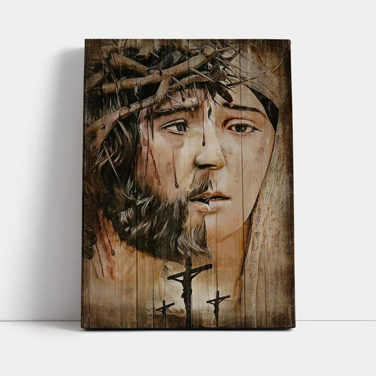 Jesus Christ, Virgin Mary, Crown Of Thorns, Jesus On The Cross Canvas Poster