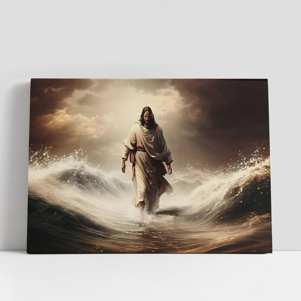 Jesus Christ Walking On Water Canvas Pictures, Faith Art, Christian Gifts Canvas Wall Art Decor