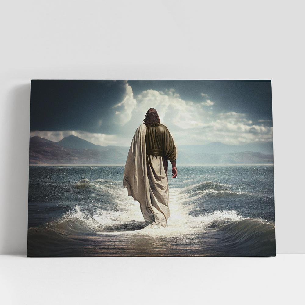 Jesus Christ Walking Water Sea Canvas Pictures, Faith Art, Christian Gifts Canvas Wall Art Decor