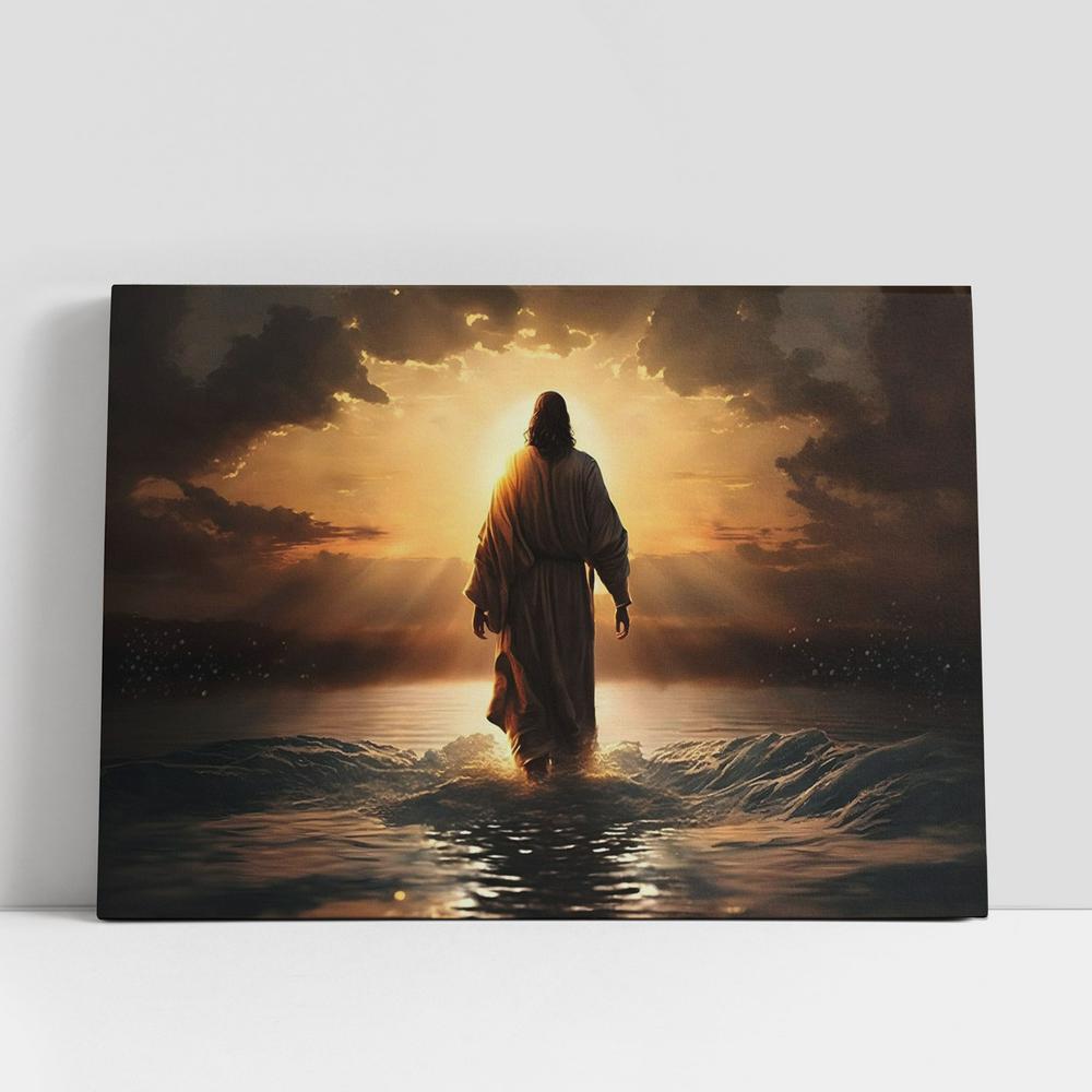 Jesus Christ Walks Water Sunset 1 Canvas Pictures, Faith Art, Christian Gifts Canvas Wall Art Decor