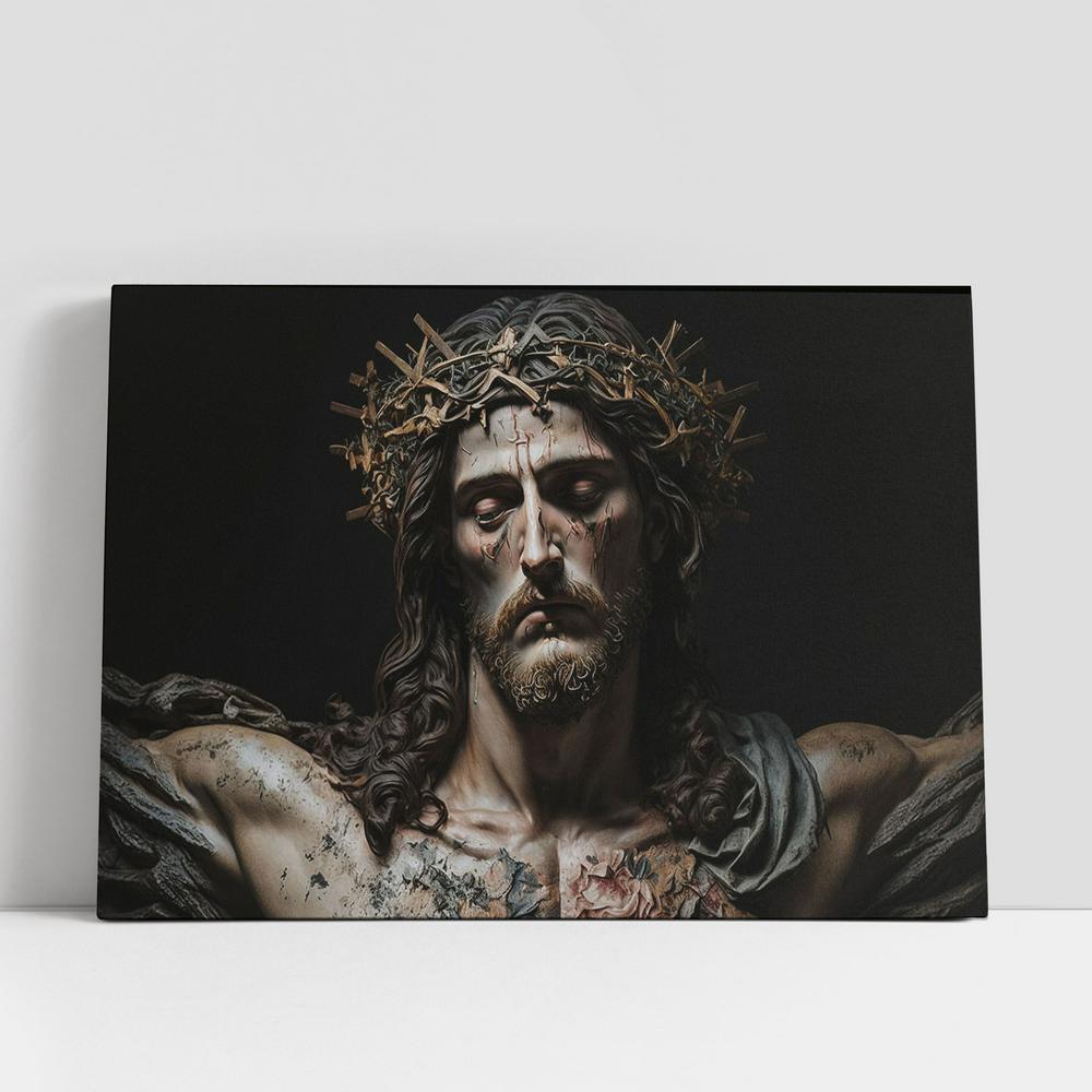 Jesus Christ With Crown Thorns Canvas Pictures, Faith Art, Christian Gifts Canvas Wall Art Decor