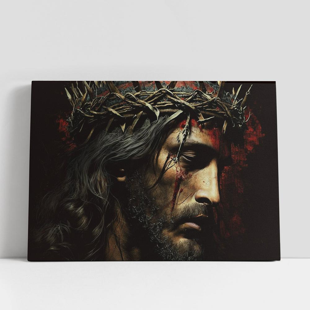 Jesus Christ With Crown Thorns Crucification Canvas Pictures, Faith Art, Christian Gifts Canvas Wall Art Decor