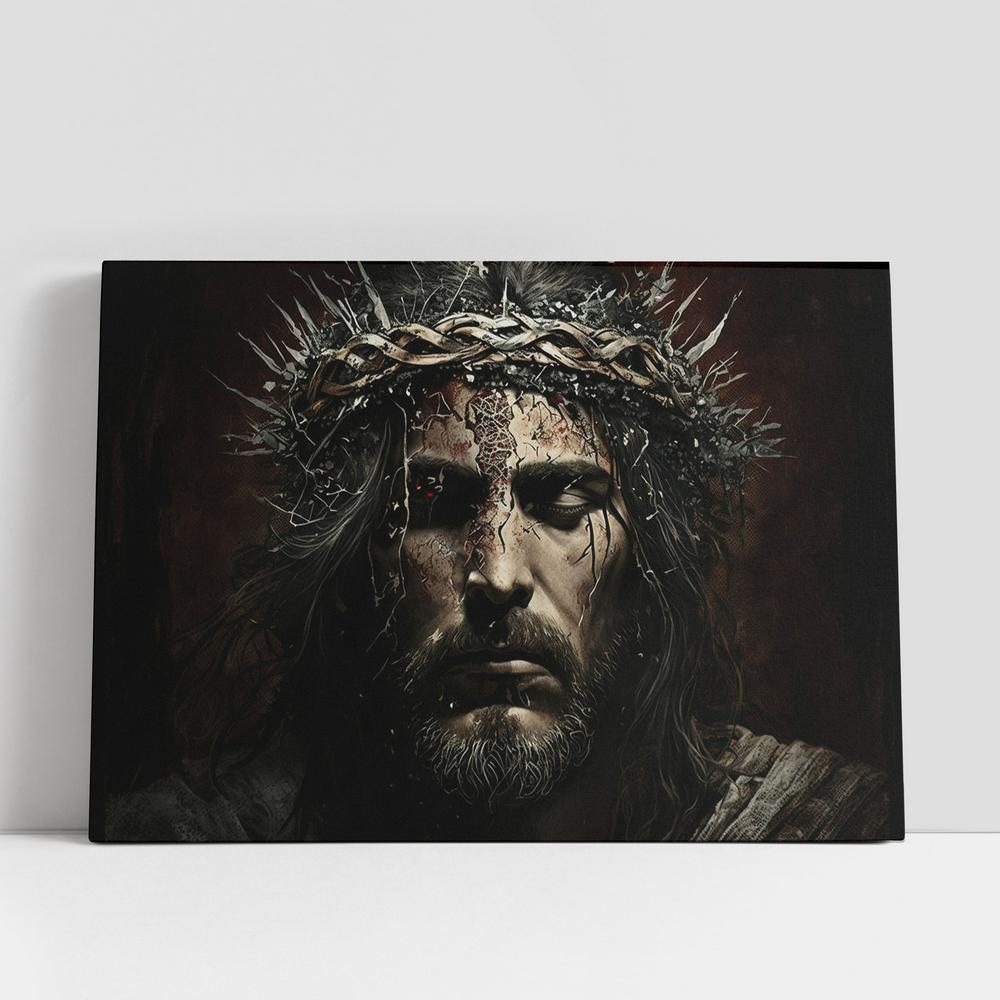 Jesus Christ With Crown Thorns Easter Crucification Resurrection Canvas Pictures, Faith Art, Christian Gifts Canvas Wall Art Decor