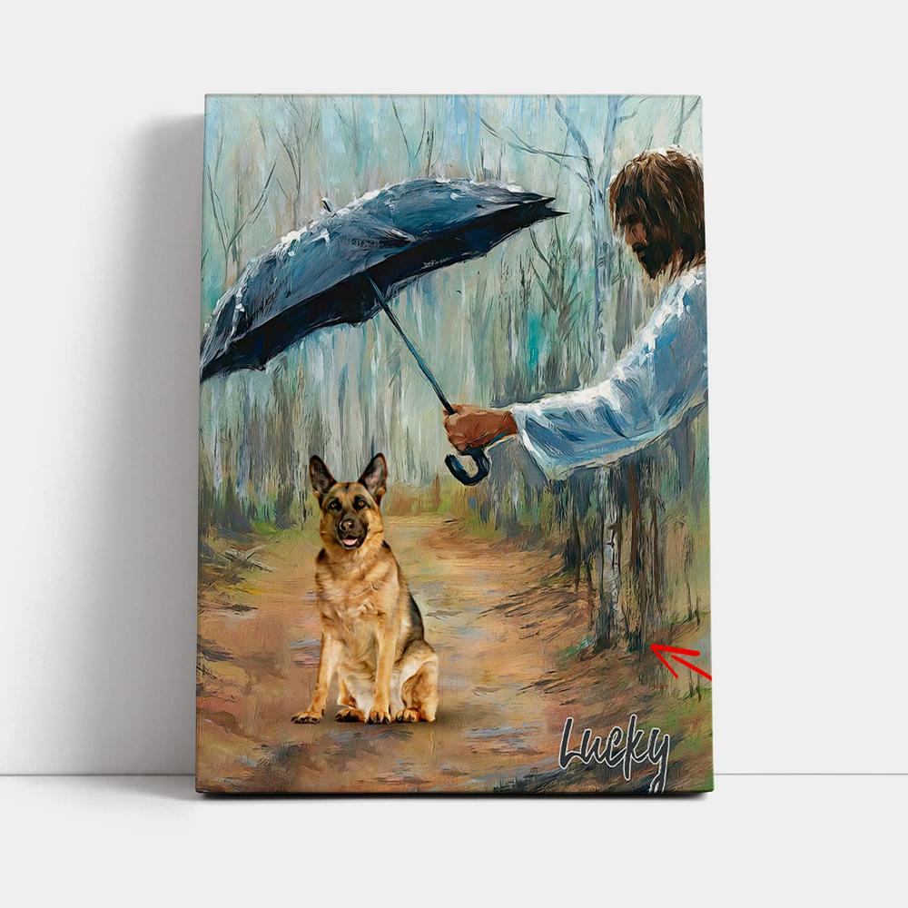 Jesus Covers Umbrella The Dog Custom Canvas Wall Art - Personalized Pet Memorial Canvas Art - Pet Memorial Gifts