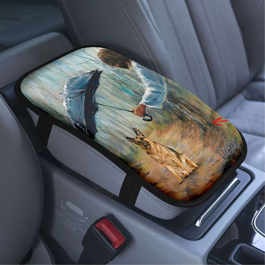 Jesus Covers Umbrella The Dog Custom Car Armrest Seat Cover, Personalized Pet Memorial Car Center Console Cover, Pet Memorial Gifts