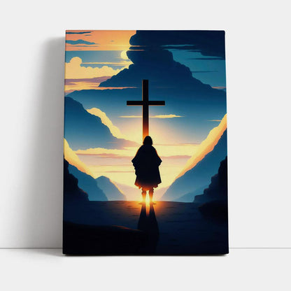 Jesus Cross Front Mountain With Sun Shining It Canvas Prints - Religious Canvas Art - Christian Wall Decor