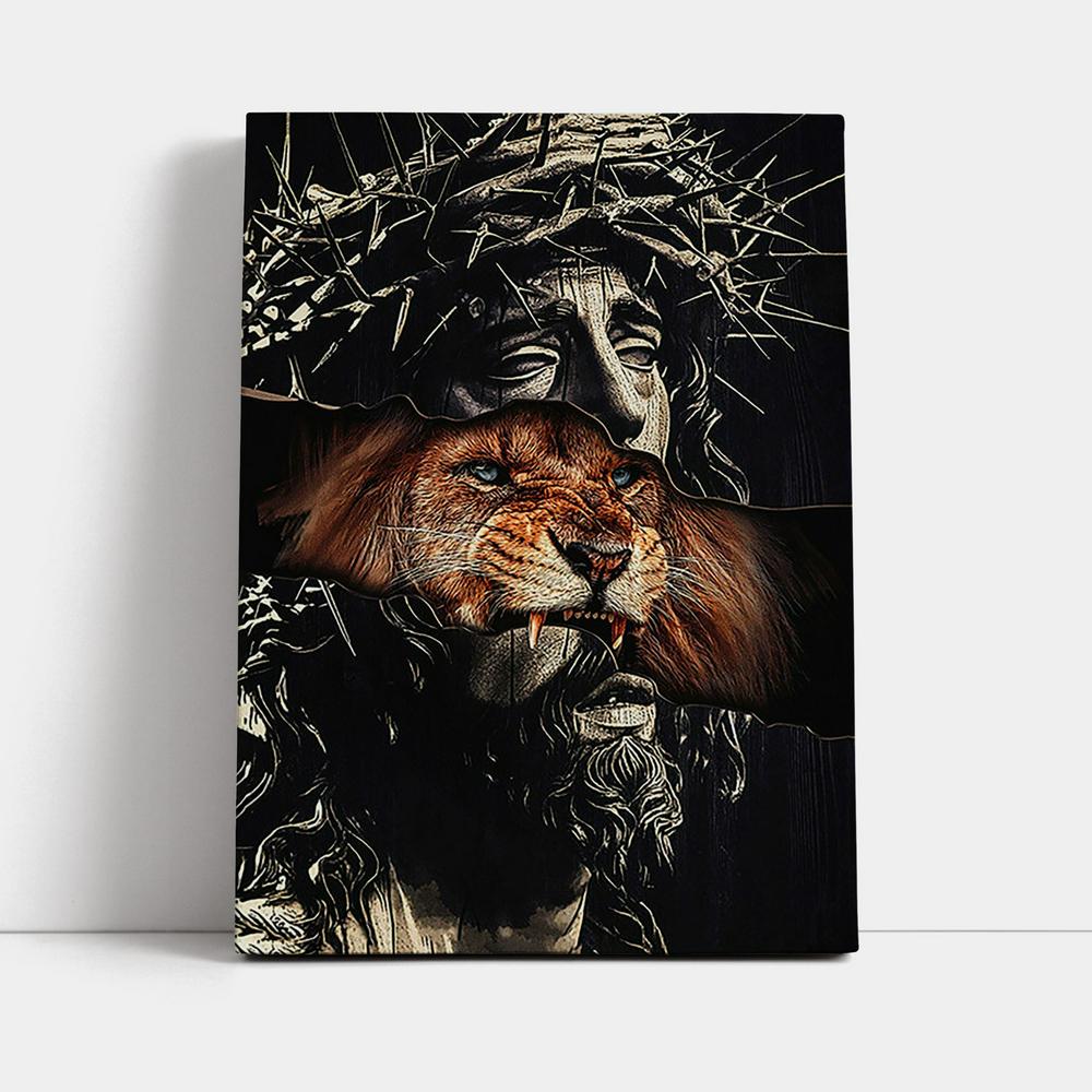 Jesus Crown Of Thorn And Lion Canvas - Christian Wall Art - Religious Home Decor