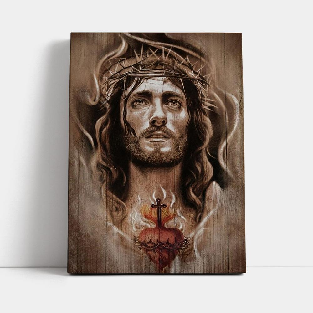 Jesus Crown Of Thorns Heart Cross Canvas Poster