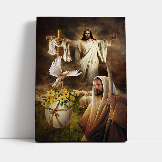 Jesus Dove Cross Yellow Flower Wall Art Canvas - Jesus Portrait Canvas Prints - Christian Wall Art