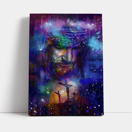 Jesus Face Crown Of Thorns Cross Wall Art Canvas - Jesus Portrait Canvas Prints - Christian Wall Art