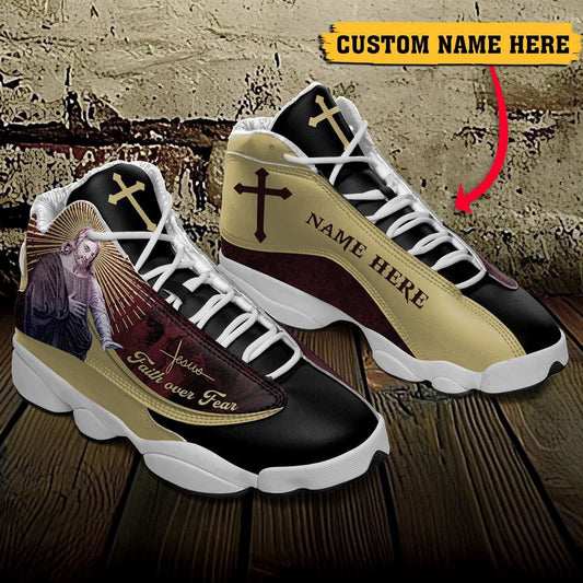 Jesus Faith Over Fear God Figure Custom Name Jd13 Shoes, Jesus Christ Shoes
