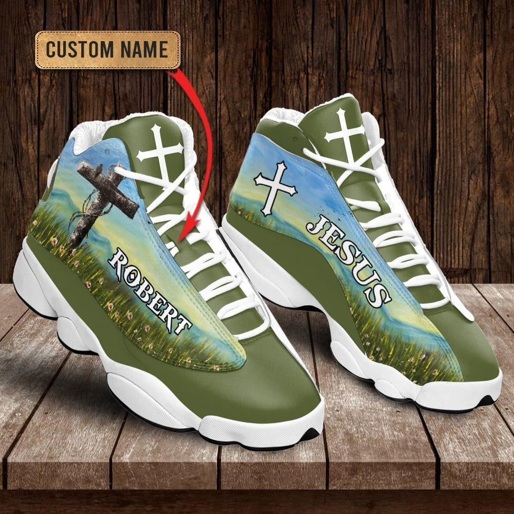 Jesus Flower Field Green Custom Name Jd13 Shoes, Jesus Christ Shoes
