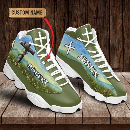 Jesus Flower Field Green Custom Name Jd13 Shoes, Jesus Christ Shoes