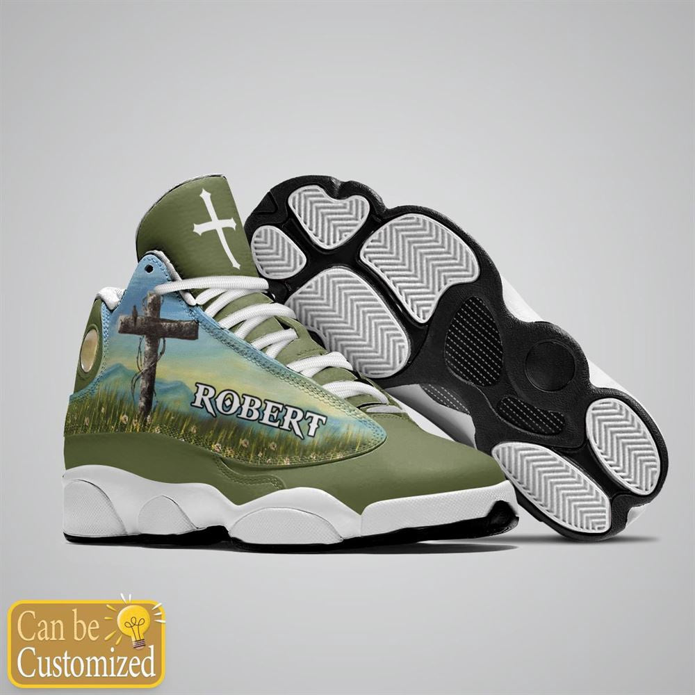 Jesus Flower Field Green Custom Name Jd13 Shoes, Jesus Christ Shoes