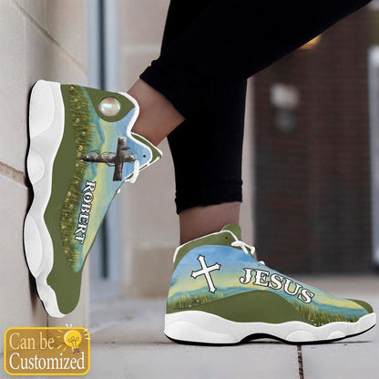 Jesus Flower Field Green Custom Name Jd13 Shoes, Jesus Christ Shoes