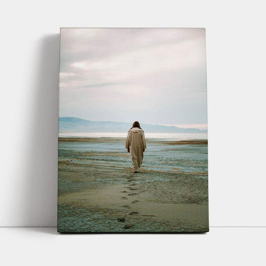 Jesus Footprints In The Sand Canvas Pictures - Christian Wall Art - Jesus Canvas Art