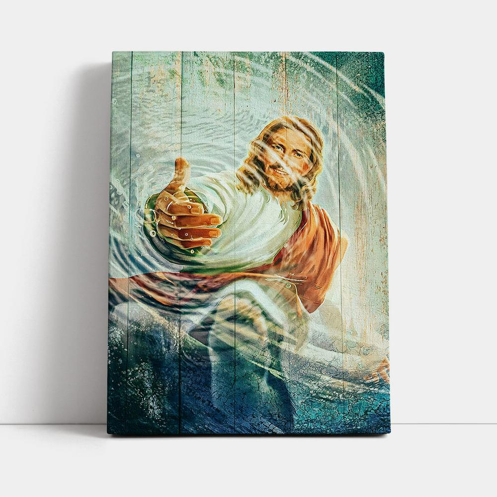 Jesus Gives Hand Under Water Canvas Wall Art - Jesus Canvas Pictures - Christian Canvas Wall Art