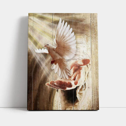 Jesus Hand A Dove On His Hand Canvas Art - Christian Art - Bible Verse Wall Art - Religious Home Decor